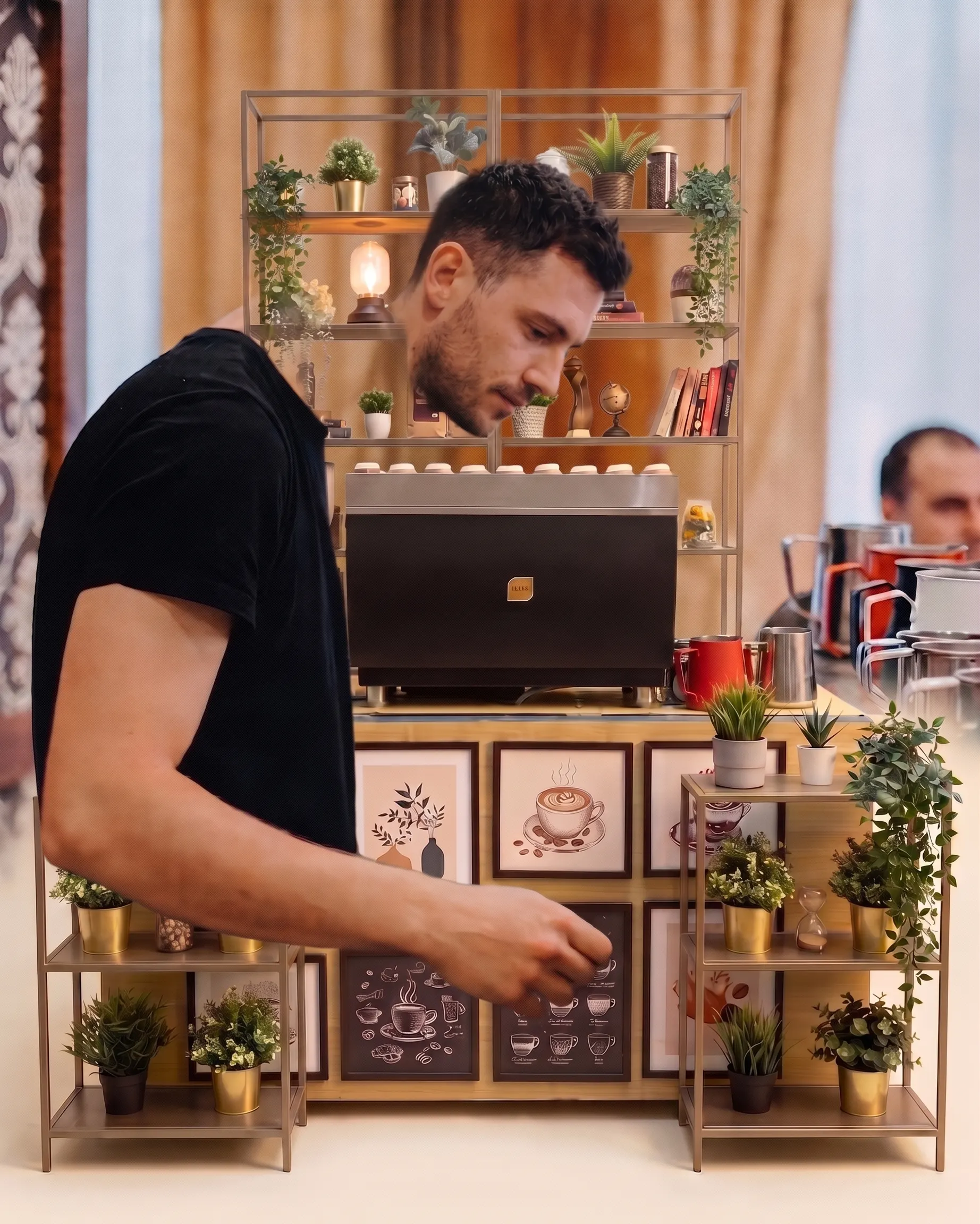 Barista Coffee Favours pregătind un cappuccino la un eveniment de firmă