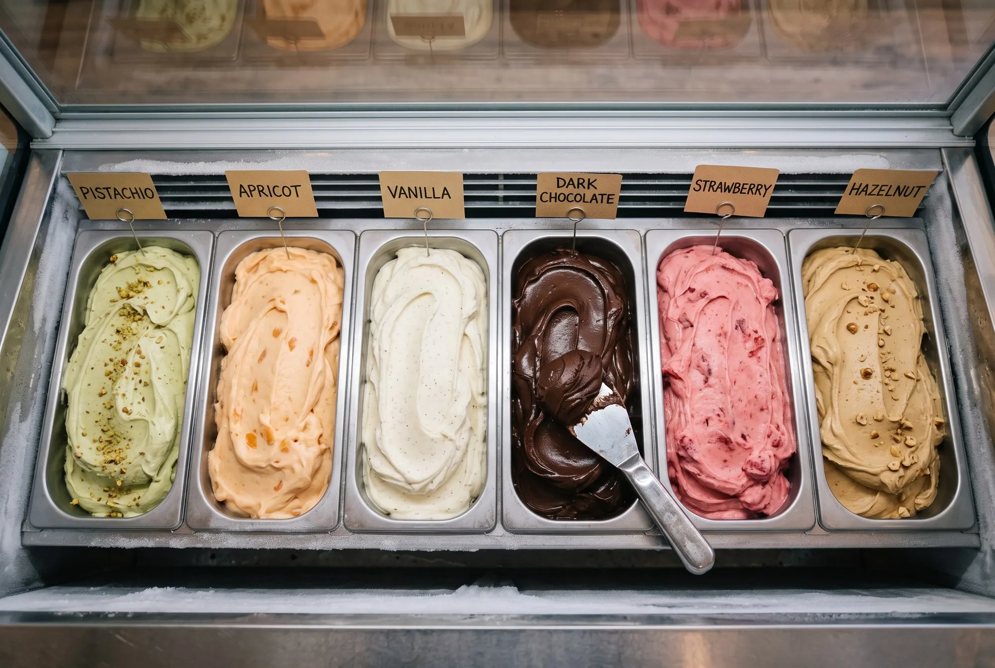 Cuve de gelato în vitrina Coffee Favours