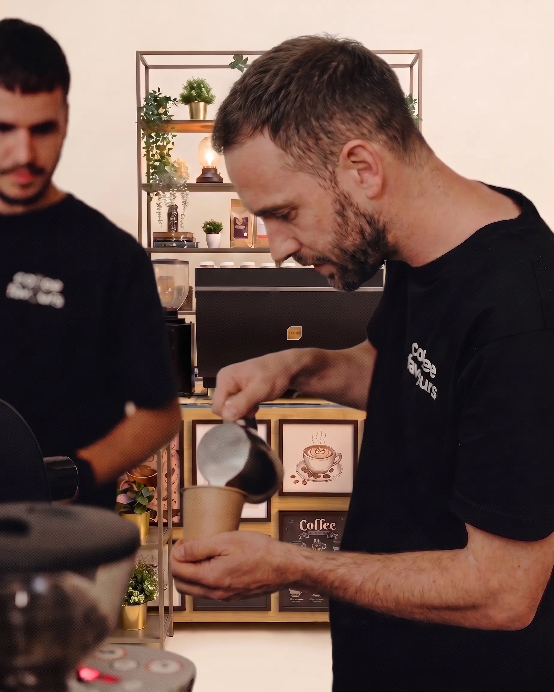 Barista Coffee Favours toarnă latte art